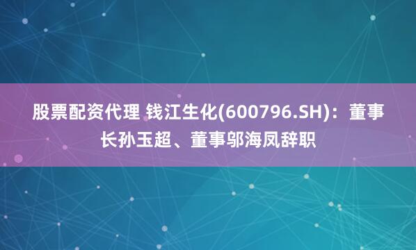 股票配资代理 钱江生化(600796.SH)：董事长孙玉超、董事邬海凤辞职